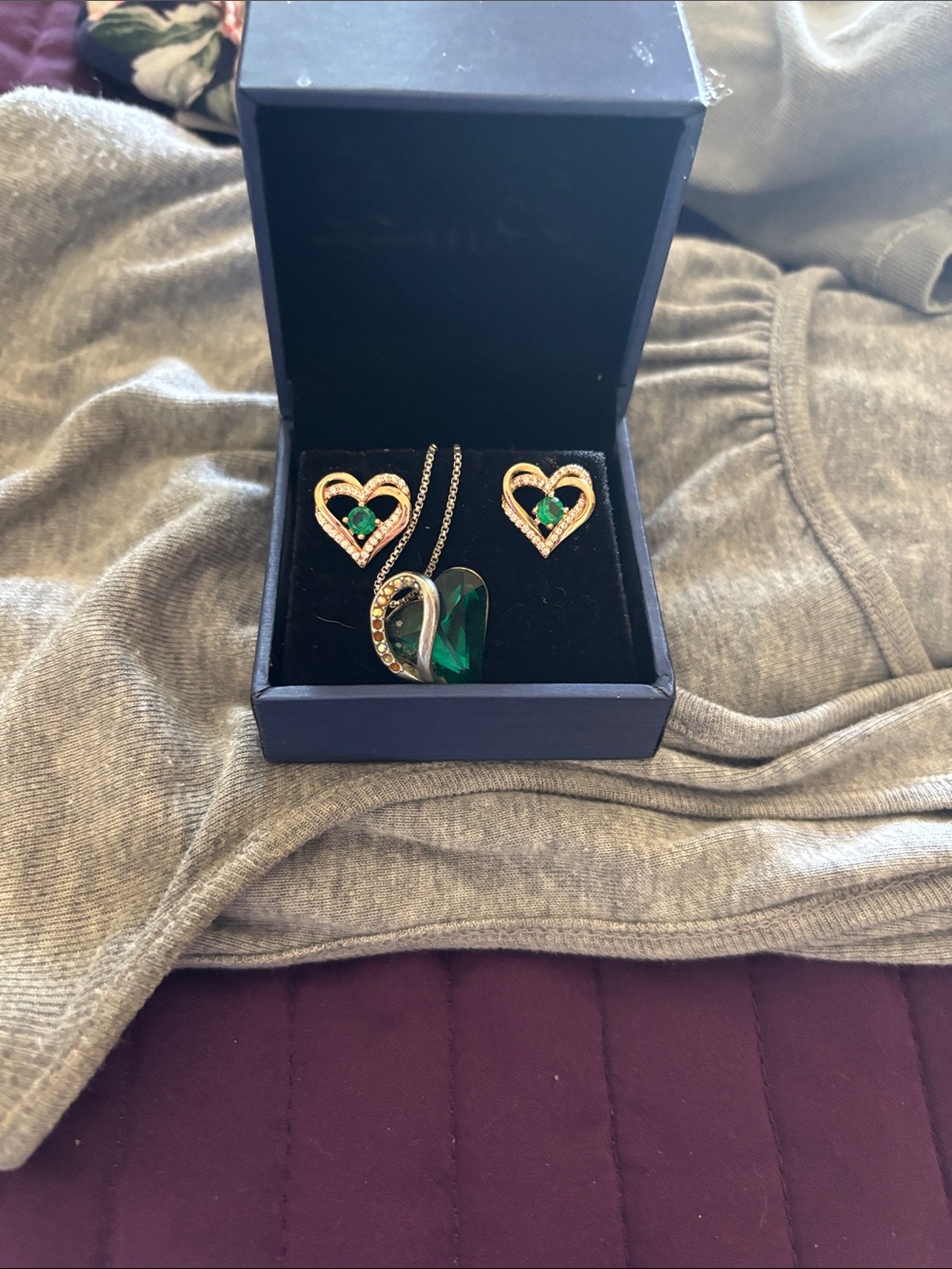Silver Sapphire Heart Pendant Necklace and Earring Set